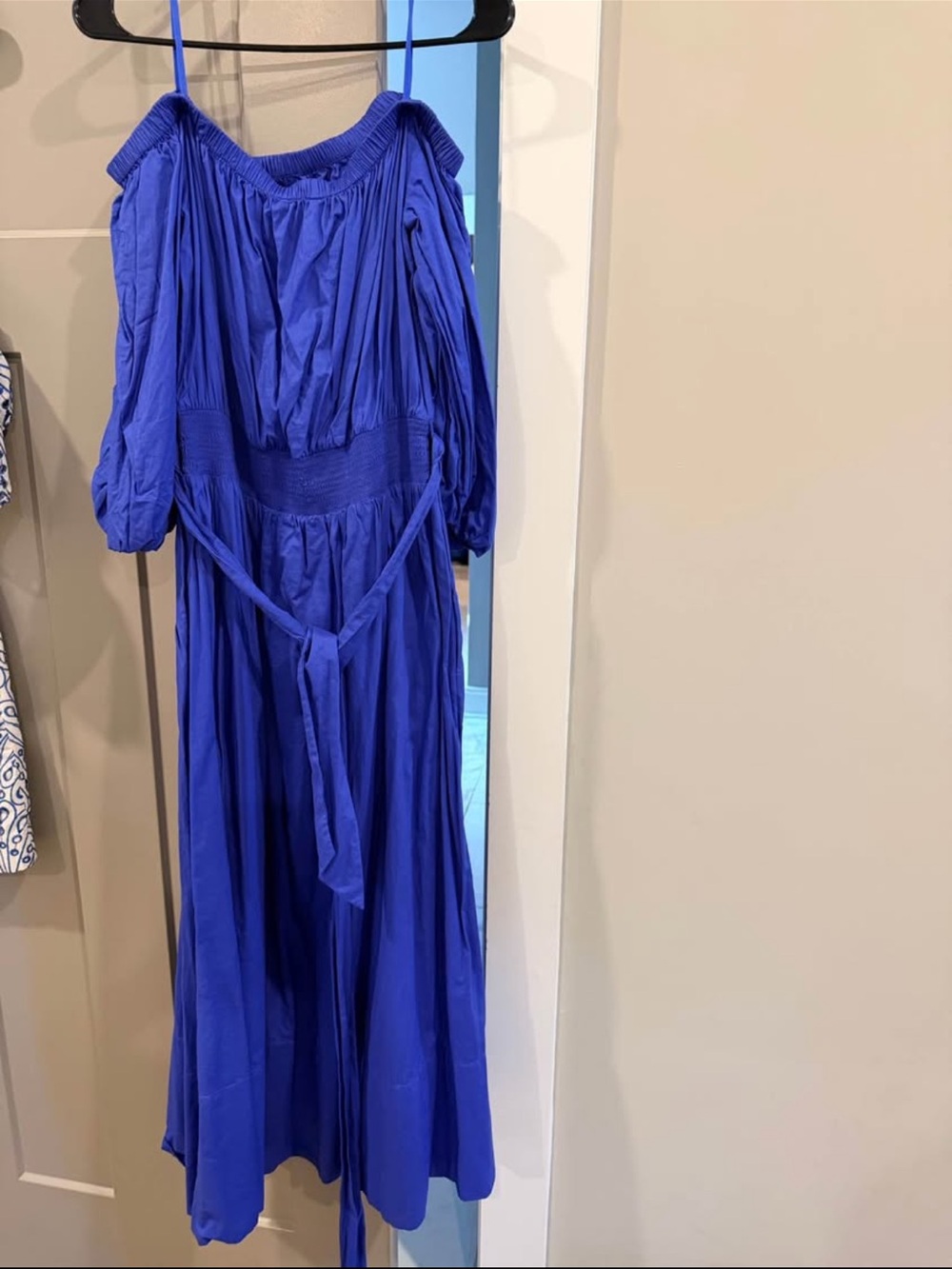 Lilly Pulitzer Cobalt Blue Off-Shoulder Maxi Dress with Tie Waist